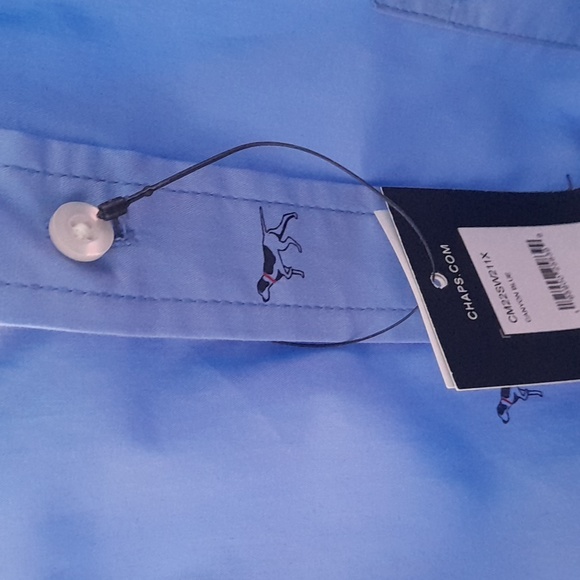 CHAPS BLUE BOTTON DOWN SHIRT SHORT SLEEVE . - Picture 5 of 5